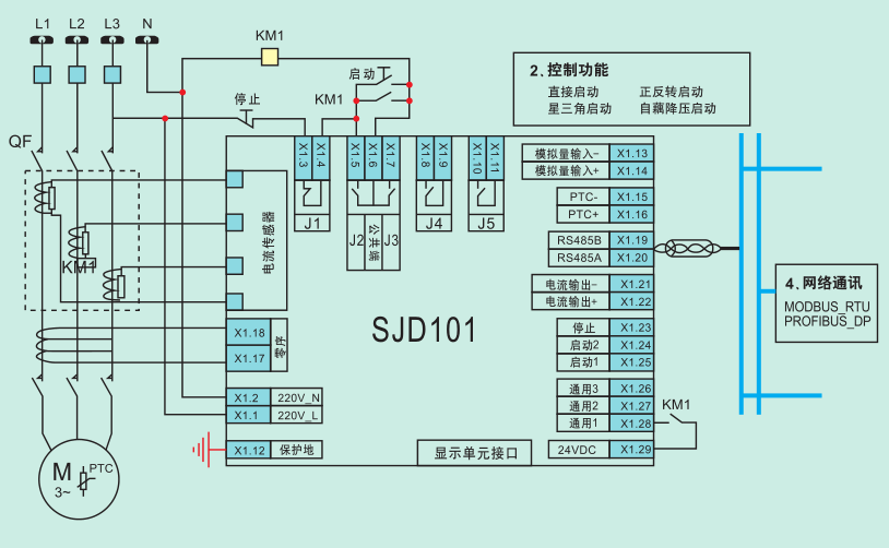 SJ101電動(dòng)機保護裝置接線(xiàn)原理圖