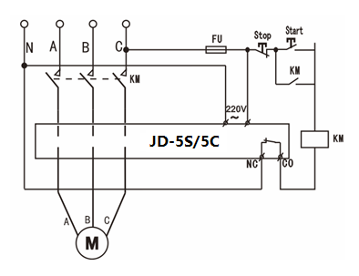 JD-5S/JD-5C智能電動(dòng)機過(guò)載缺相保護器接線(xiàn)圖